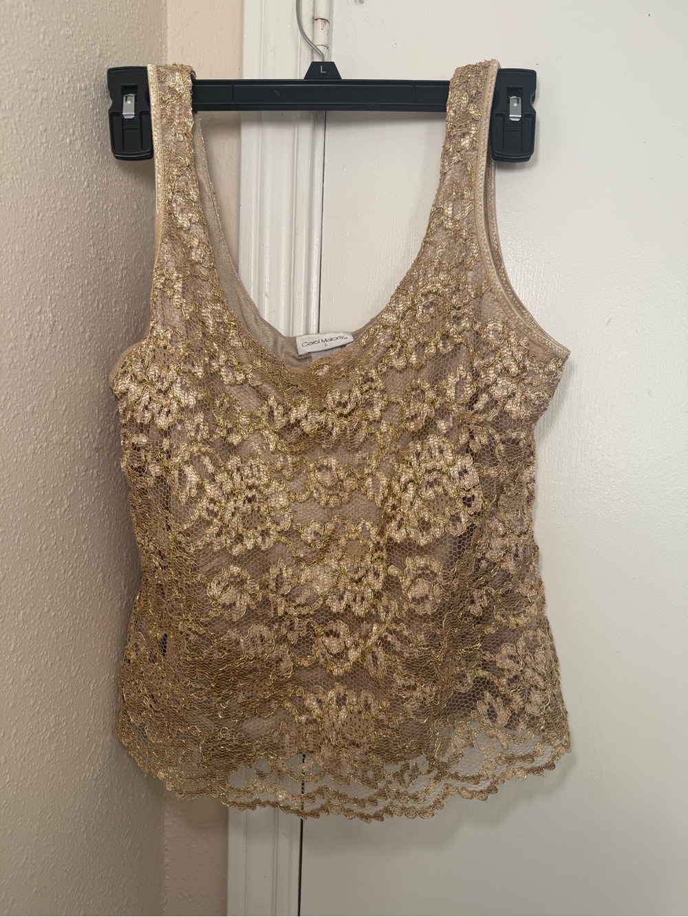 Carol Malony Gold Lace Tank - Women’s Large - Embroidered Top